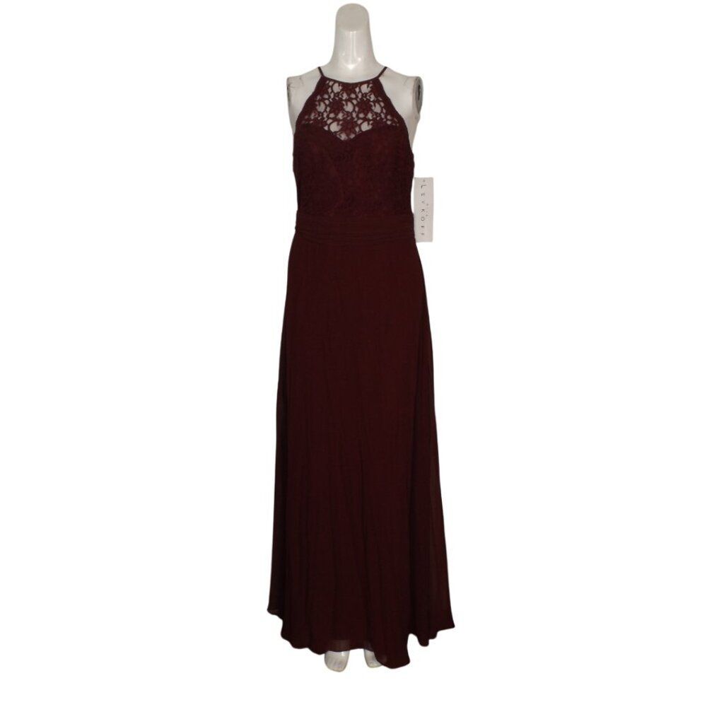 new BILL LEVKOFF Maxi Dress/Gown, 12, SAMPLE, Burgundy, Lace Neckline, Halter - Picture 10 of 15